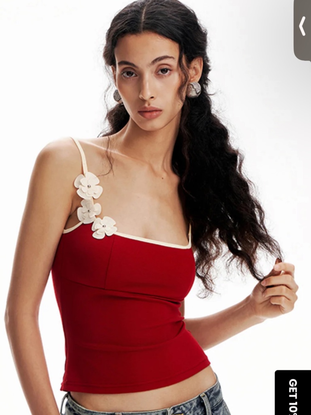 Commense Spaghetti-Strap Floral Applique Tank Top. Red. Size XL - Picture 3 of 3